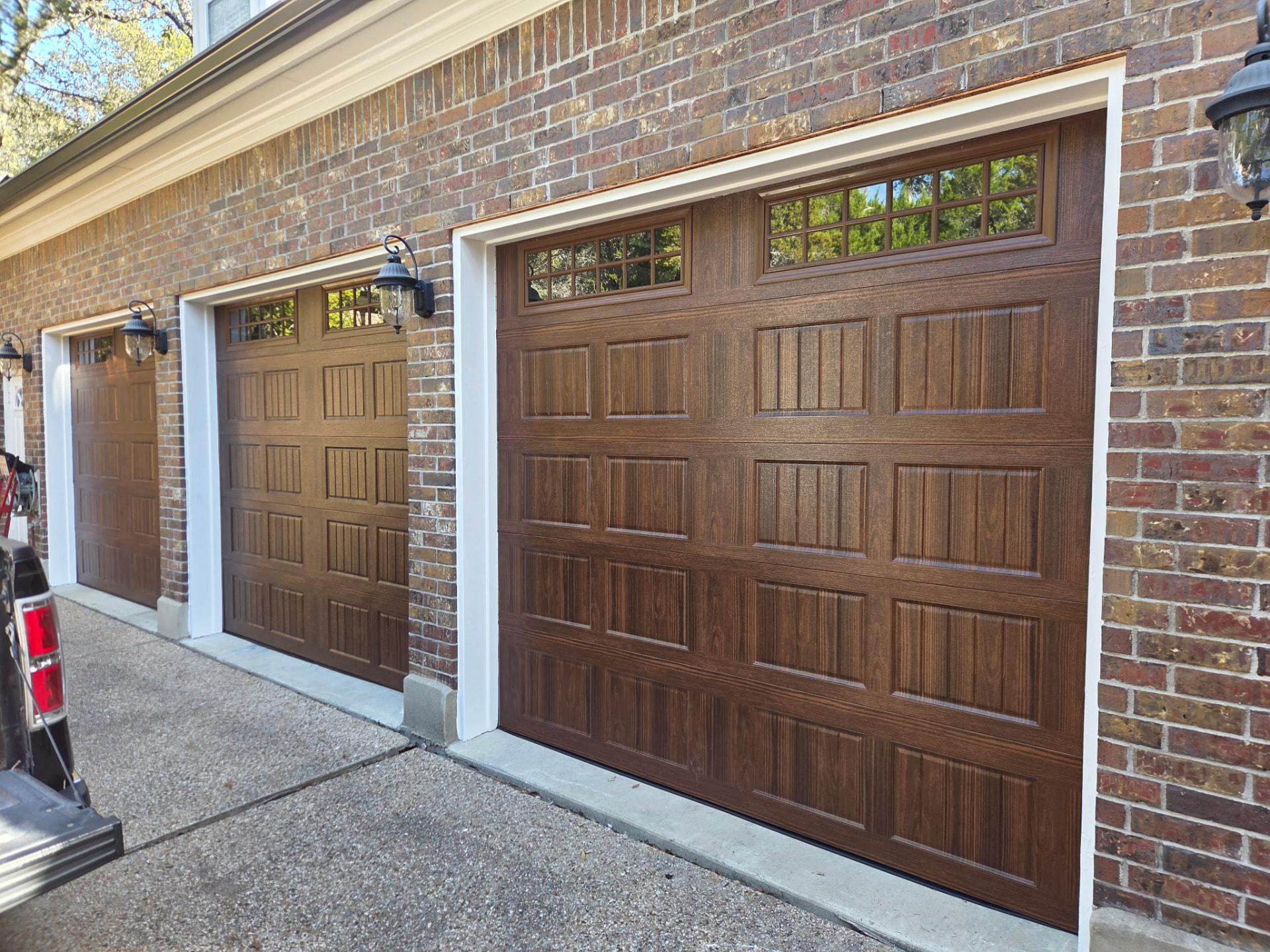 Completed garage doors on a home.